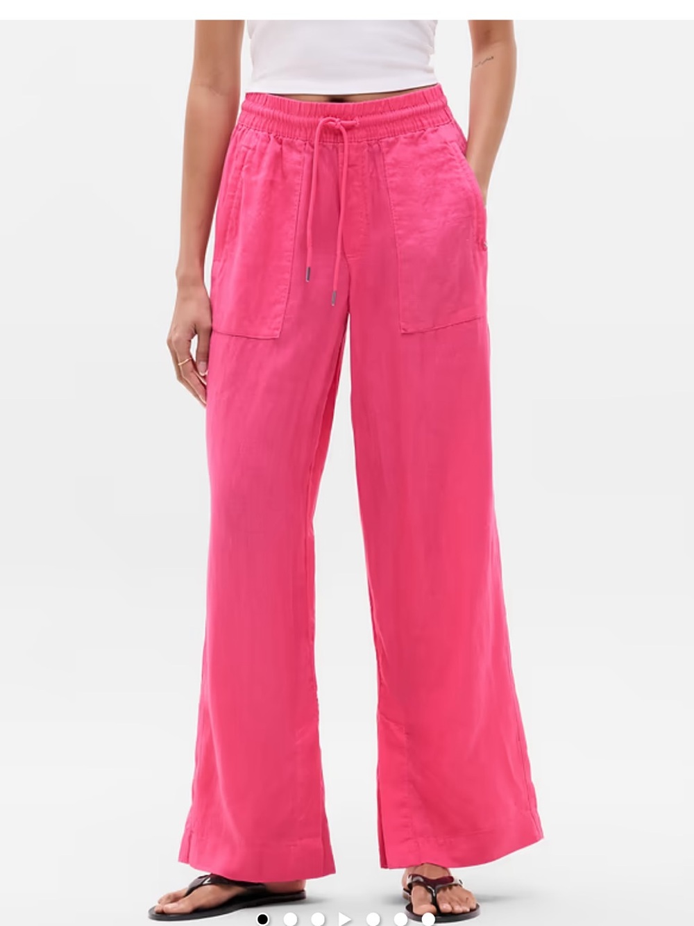 Athleta Retreat Linen High Rise Wide Leg‎ Pant, Pink, Size S